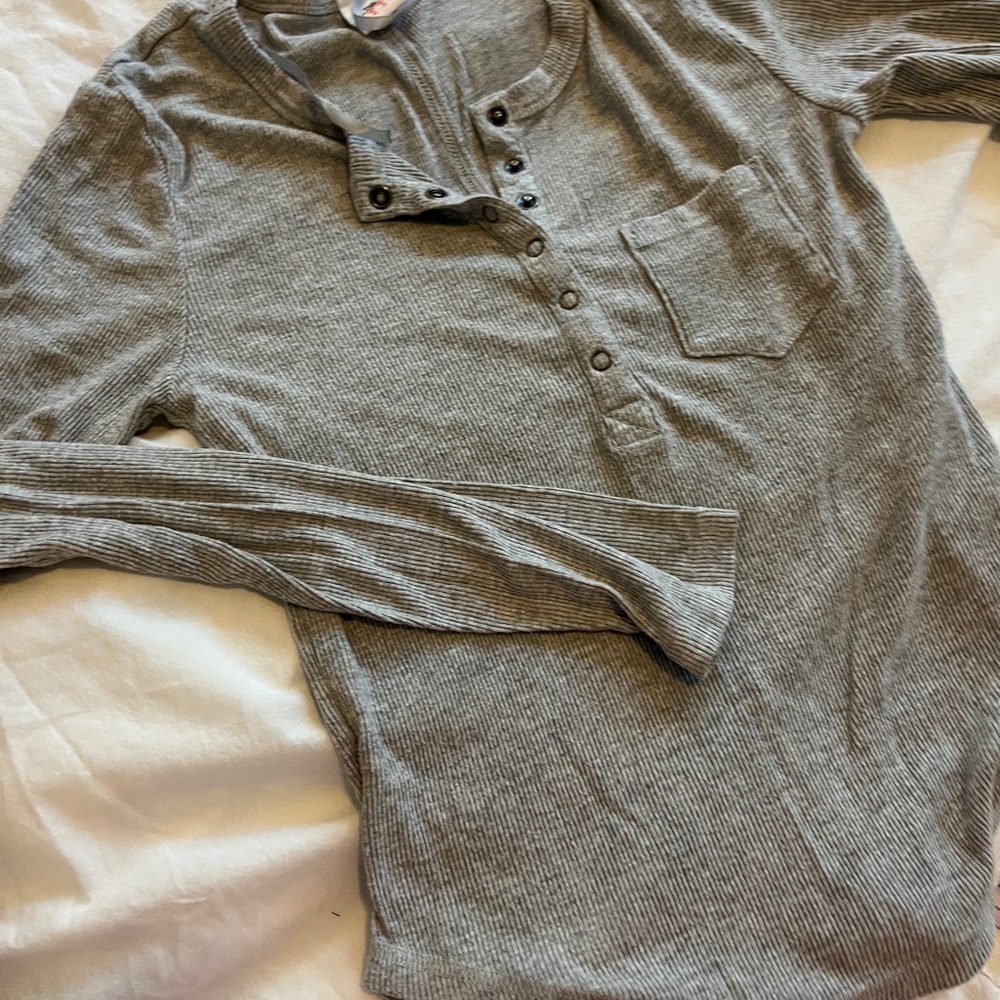 Ribbed Henley, Heather Grey
